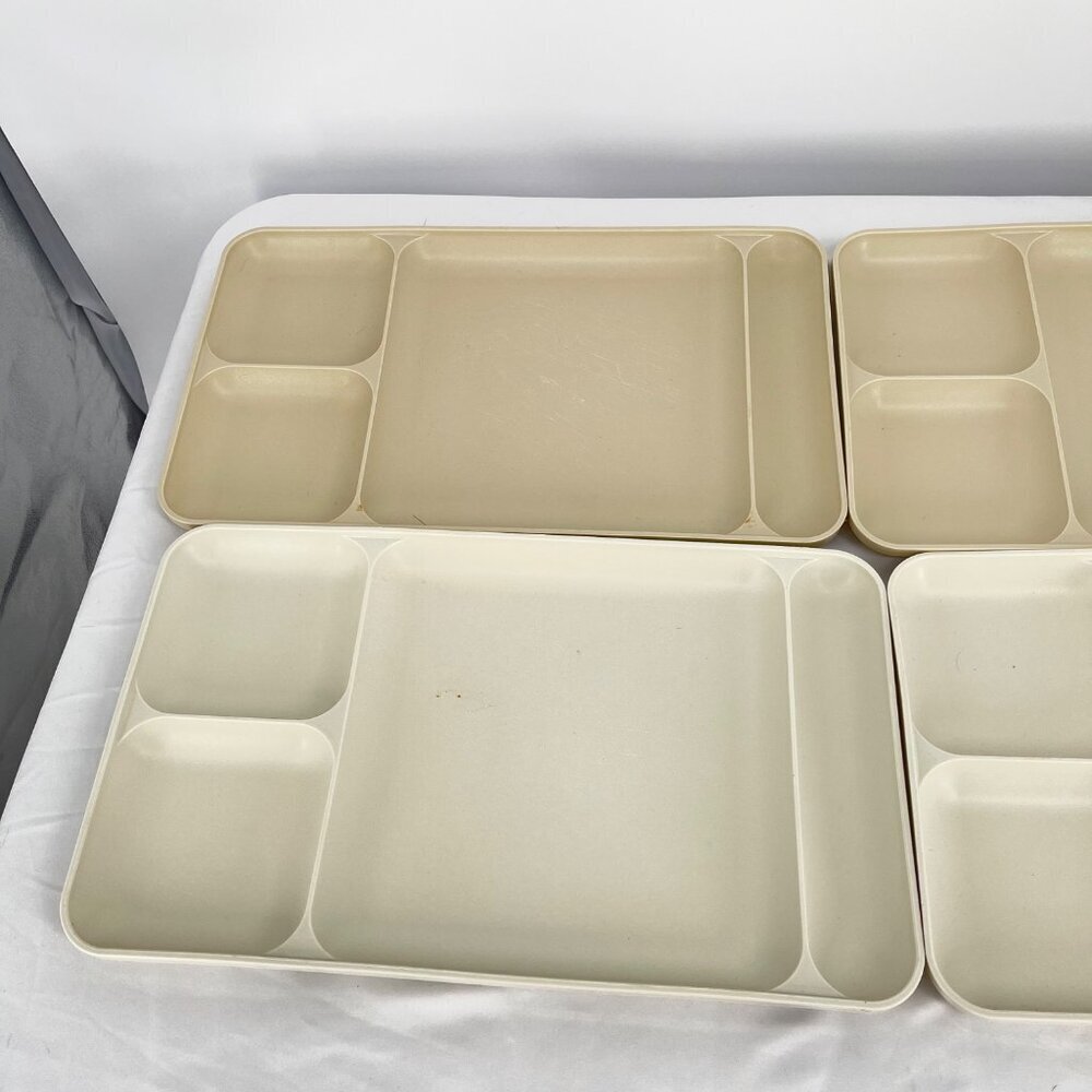 Vintage Tupperware Divided Serving Trays Set of 4 Beige & White Rectangular - Picture 4 of 6